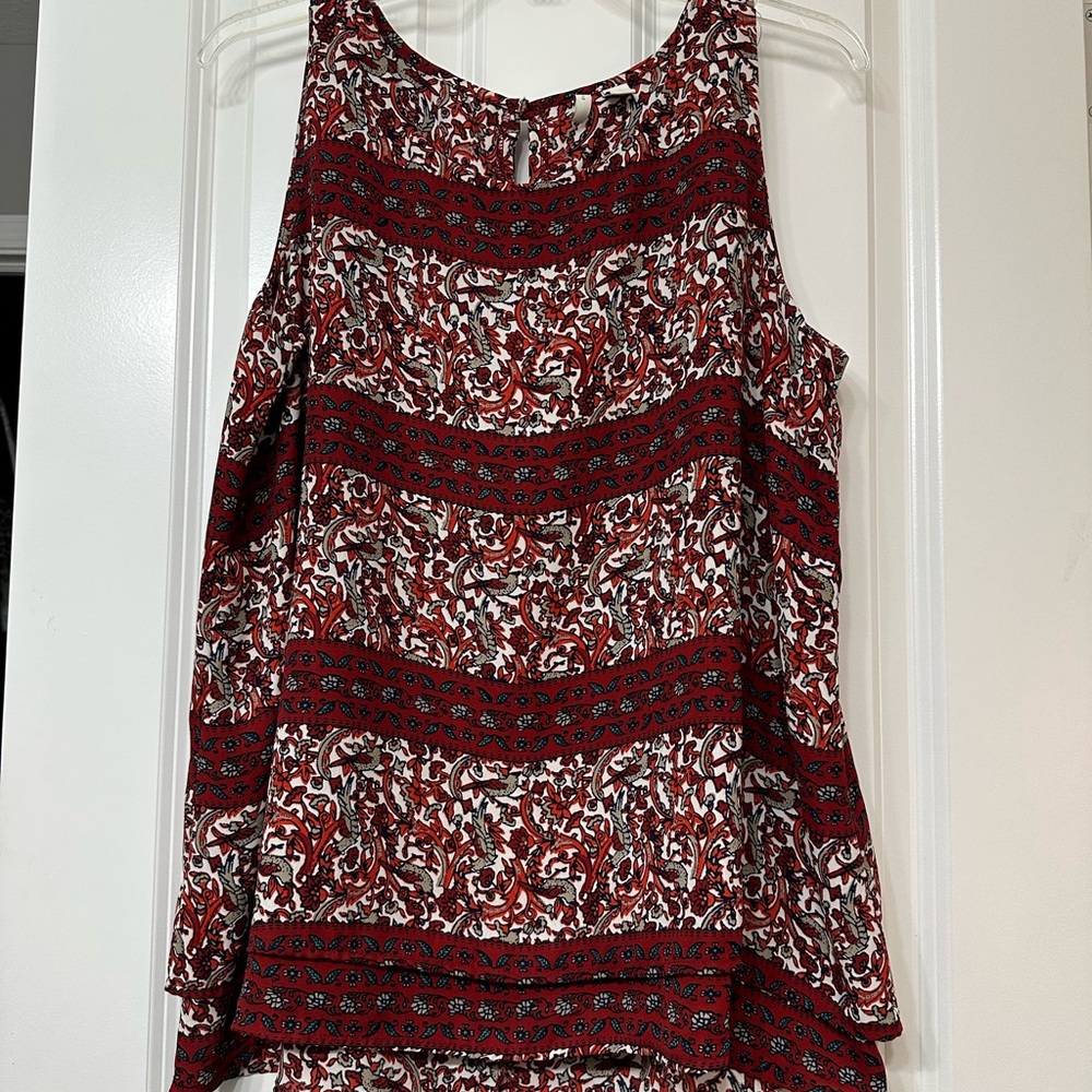 Asymmetrical Red and Pink Sleeveless Blouse